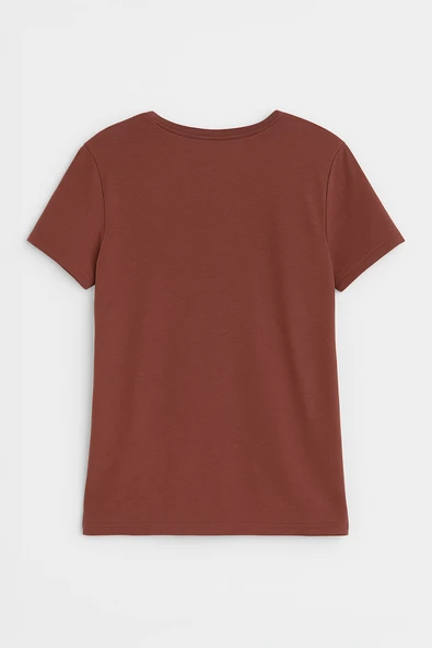 Kadın V Yaka Kısa Kollu Düz T-Shirt - 12