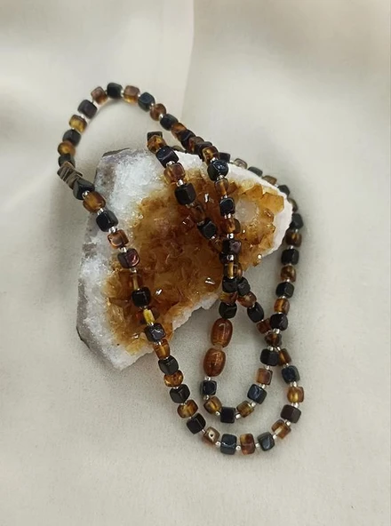 Kolye Kehribar Amber Doğaltaş Küp Kesim Karışık Renkli  Yetişkin Kolyesi - 3