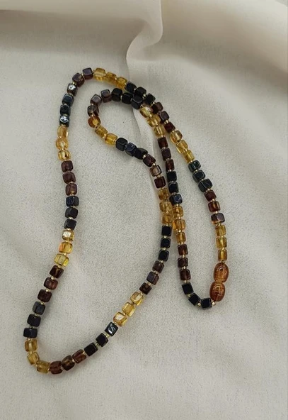Kolye Kehribar Amber Doğaltaş Küp Kesim Yetişkin Kolyesi - 3