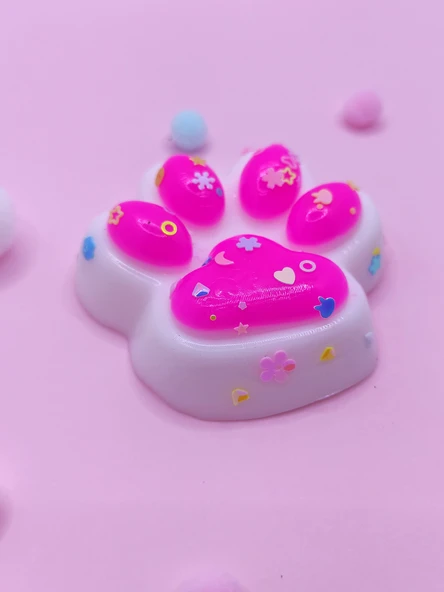 Beyaz Pati Taba Squishy Kedi Pati Sıkma 7 cm Pullu Pati Sukuşi - Pembe - 6