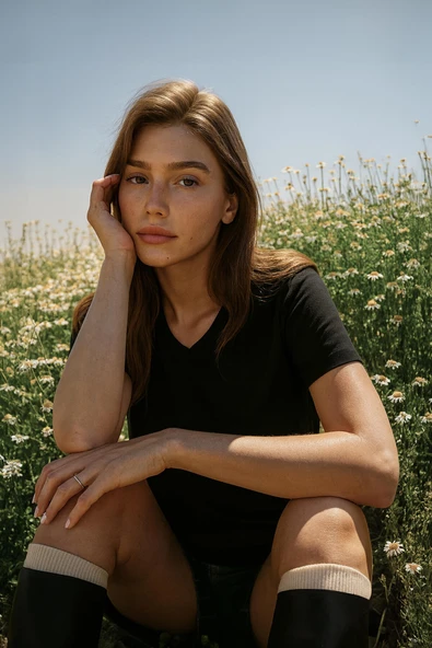 Kadın V Yaka Kısa Kollu Düz T-Shirt - Resim 10