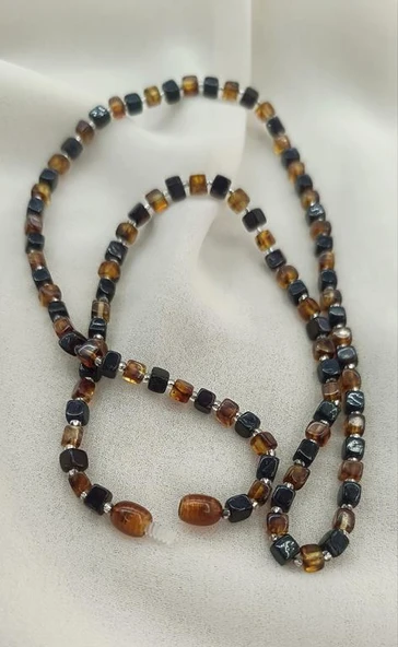 Kolye Kehribar Amber Doğaltaş Küp Kesim Karışık Renkli  Yetişkin Kolyesi - 4