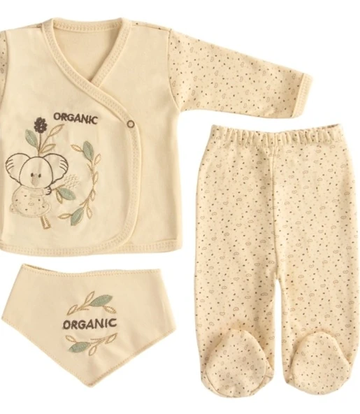 %100 Organik Pamuk Koala Desenli 5'li Zıbın Seti 1-3 Ay Lüks Yenidoğan Bebek Seti - Resim 4