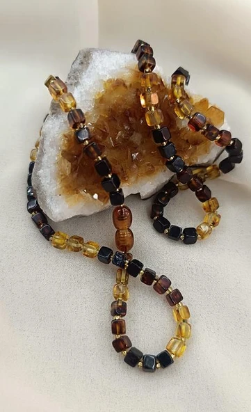 Kolye Kehribar Amber Doğaltaş Küp Kesim Yetişkin Kolyesi