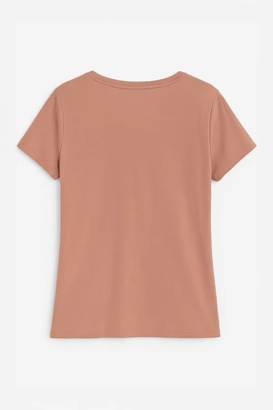 Kadın V Yaka Kısa Kollu Düz T-Shirt - Resim 9