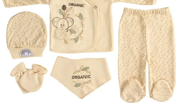 %100 Organik Pamuk Koala Desenli 5'li Zıbın Seti 1-3 Ay Lüks Yenidoğan Bebek Seti - Resim 5