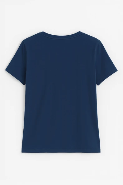 Kadın V Yaka Kısa Kollu Düz T-Shirt - 6