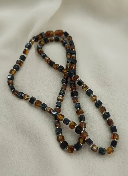 Kolye Kehribar Amber Doğaltaş Küp Kesim Karışık Renkli  Yetişkin Kolyesi - 2