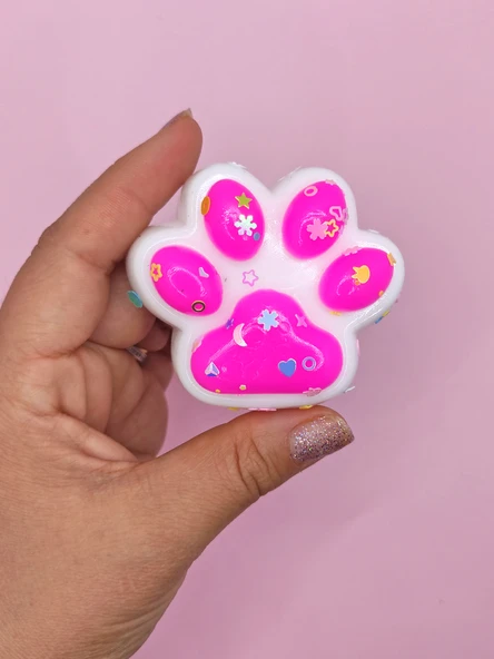 Beyaz Pati Taba Squishy Kedi Pati Sıkma 7 cm Pullu Pati Sukuşi - Pembe