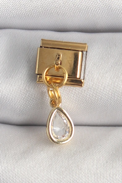 316L Çelik Gold Renk Sallantı Damla Zirkon Taşlı Nomination Charm - TJ-BC1345