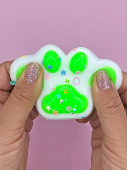Beyaz Pati Taba Squishy Kedi Pati Sıkma 7 cm Pullu Pati Sukuşi - Yeşil - Resim 5