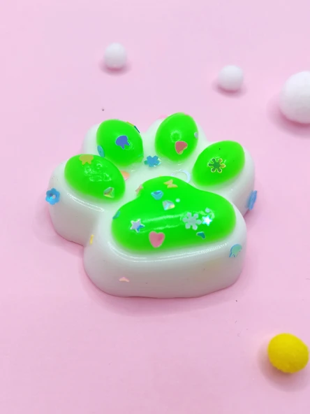 Beyaz Pati Taba Squishy Kedi Pati Sıkma 7 cm Pullu Pati Sukuşi - Yeşil - Resim 6