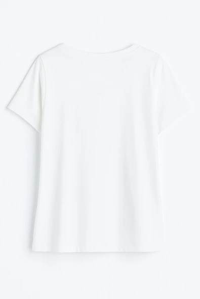 Kadın V Yaka Kısa Kollu Düz T-Shirt - 3