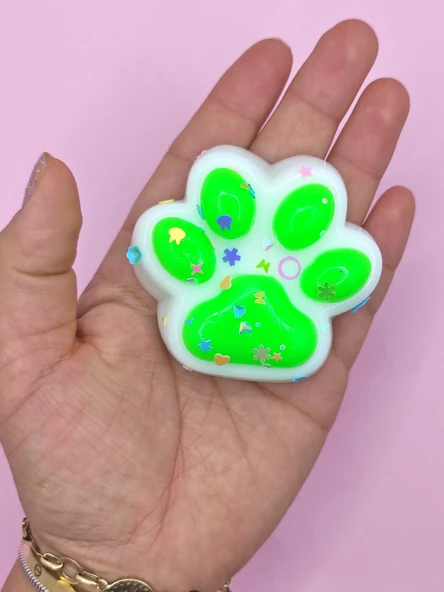 Beyaz Pati Taba Squishy Kedi Pati Sıkma 7 cm Pullu Pati Sukuşi - Yeşil - Resim 2