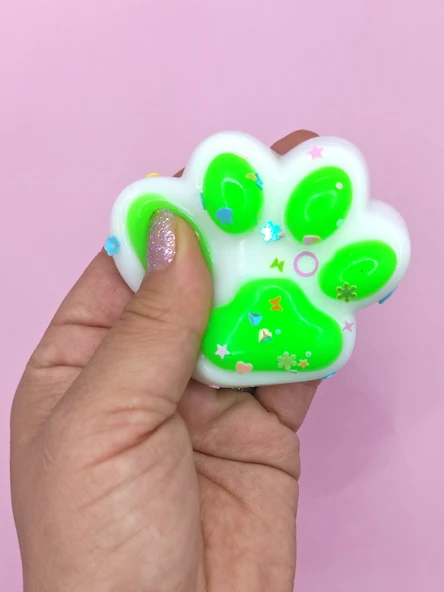 Beyaz Pati Taba Squishy Kedi Pati Sıkma 7 cm Pullu Pati Sukuşi - Yeşil - Resim 4
