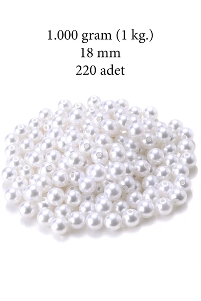 1.000 gram (1 kg.) 18mm Beyaz Renk Plastik İnci Boncuk Çanta ve Takı Yapım Boncuğu (~220 adet) ürün görseli 1