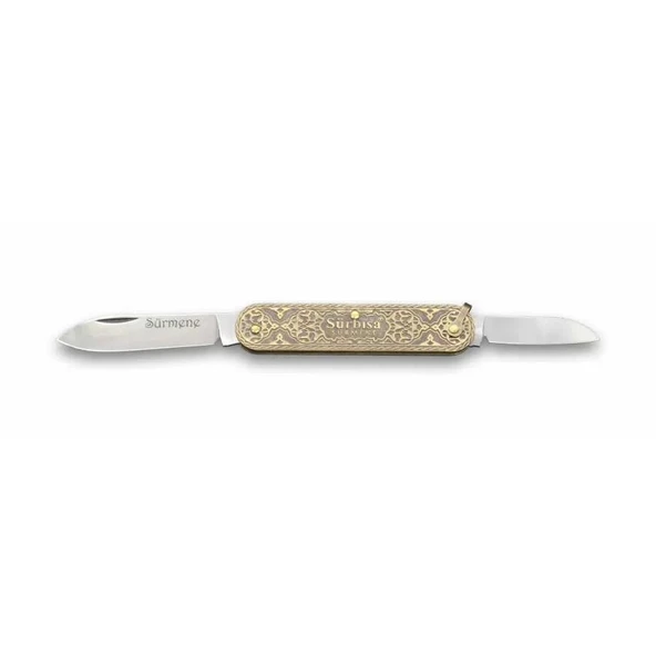 61804 Pirinç İşlemeli Sürmene Çakısı 5,5 / 3,5 Cm - Çift Bıçaklı