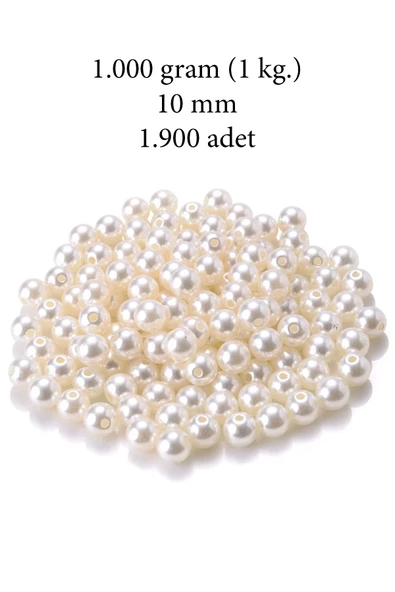 1.000 gram (1 kg.) 10mm Krem Renk Plastik İnci Boncuk Çanta ve Takı Yapım Boncuğu (~1.900 adet) ürün görseli 1