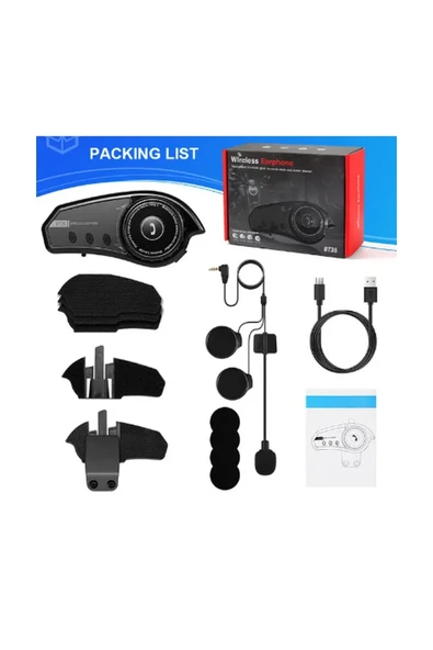Bt35 Kask Kulaklık Bluetooth 5.0 Motosiklet Interkom Su Geçirmez Kablosuz Kulaklık - 2
