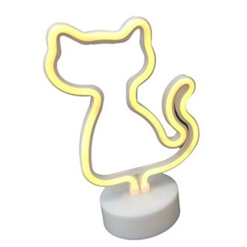 Neon Işıklı Kedi Lamba Pil+Usb Pembe Işık