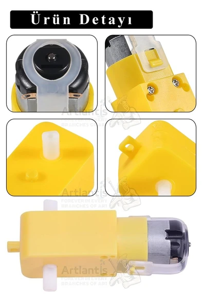 Çift Eksenli Motor ve Tekerleği 1 Paket Sarı Dc Motor Arduino Robotik Motor Tekerlek Deney Okul Bilim Araba Yapım - 4