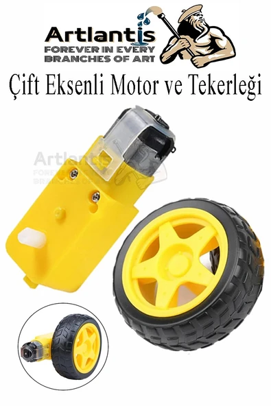 Çift Eksenli Motor ve Tekerleği 1 Paket Sarı Dc Motor Arduino Robotik Motor Tekerlek Deney Okul Bilim Araba Yapım - 1