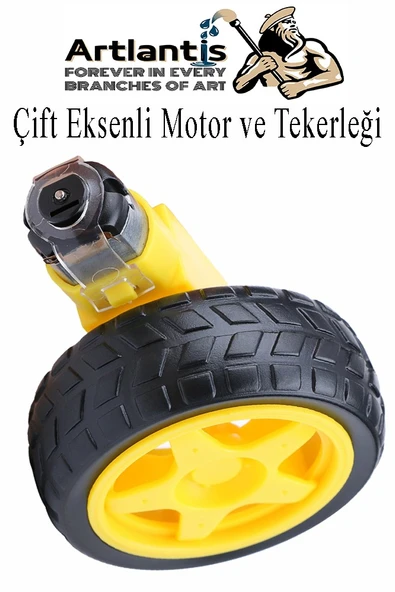 Çift Eksenli Motor ve Tekerleği 1 Paket Sarı Dc Motor Arduino Robotik Motor Tekerlek Deney Okul Bilim Araba Yapım - 2