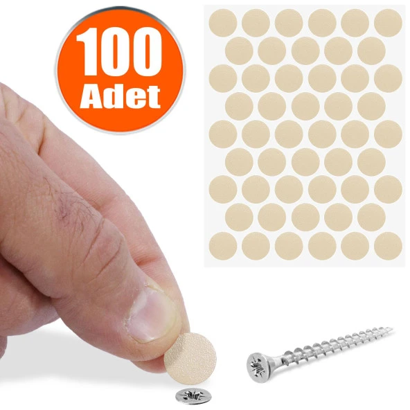 Yapışkanlı Vida Tapası Tıpası Krem Vida Kapatıcı Kapağı (100 ADET)