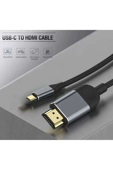 3 Metre 8 Gbps Hız 4k/30 Hz Type C To Hdmı Çevirici Dönüştürücü Tv Telefon Pc Hasır Bağlantı Kablosu - 3