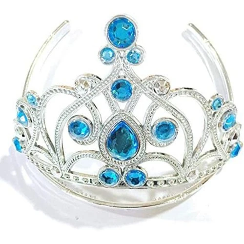 Mavi Taşlı Elsa Çocuk Tacı Prenses Tacı Kraliçe Tacı 16x14 cm - 3