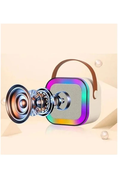 Karaoke Kablosuz Hoparlör Mikrofonlu Rgb Işıklı Bluetooth Speaker Tf Kart/usb Beyaz - 3