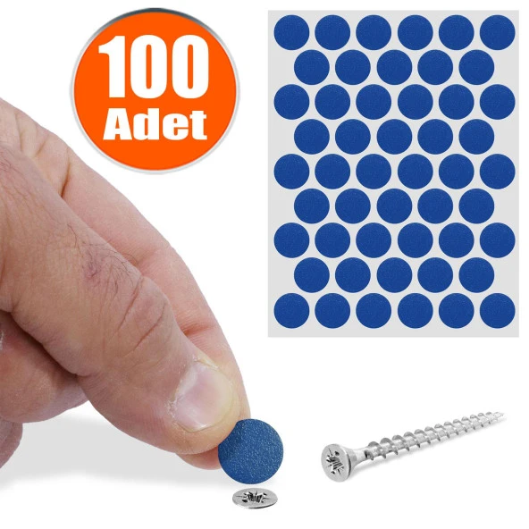 Yapışkanlı Vida Tapası Tıpası Mavi Vida Kapatıcı Kapağı (100 ADET)