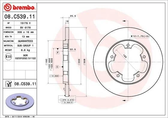 ARKA FREN DISKI TRANSIT V363 14 TEK TEKER A.CEKER DUZ 308MM 5 BIJON ürün görseli 1