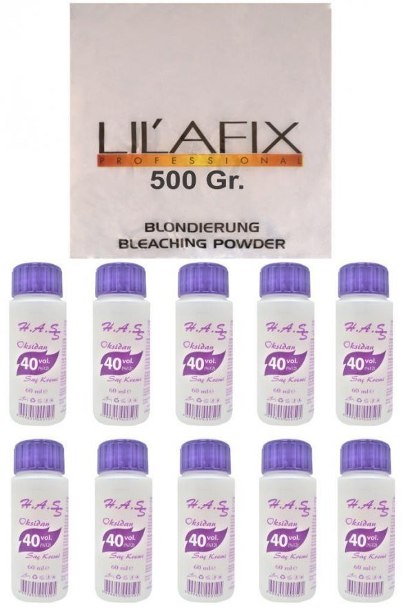 H.A.SS Oksidan 40 Volüm 60 Ml. (10 Ad.)+Lilafix Toz Saç Açıcı Oryal 500 Gr. (1 Ad.)