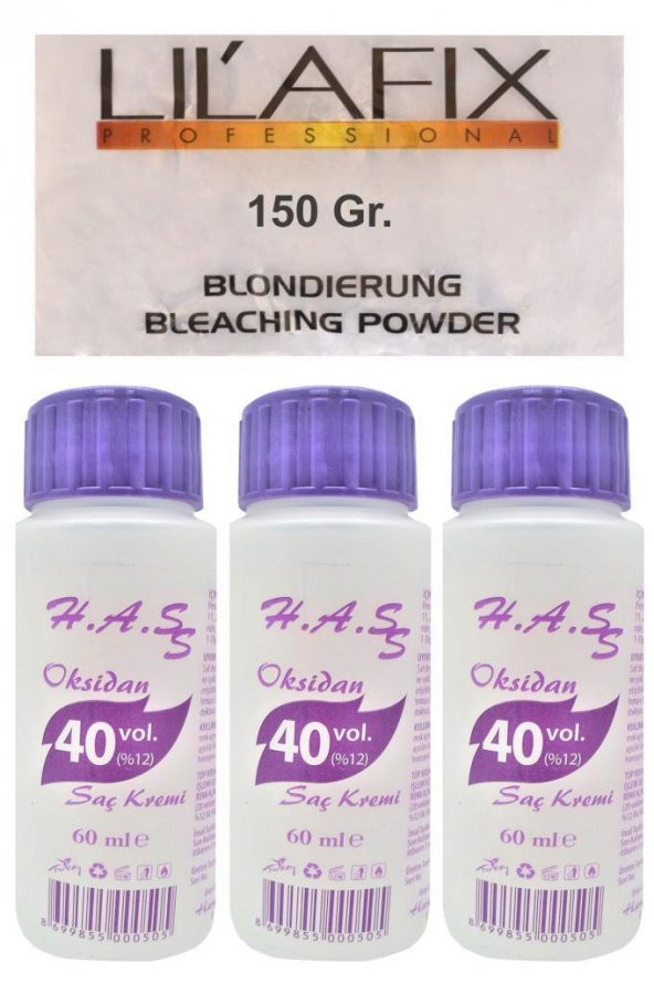 H.A.SS Oksidan 40 Volüm 60 Ml. (3 Ad.)+Lilafix Toz Saç Açıcı Oryal 150 Gr.