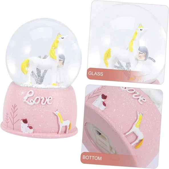 Mini Işıklı Sevimli Atlı Kız Kar Küresi - 2