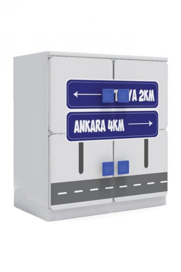 4 Kapaklı Çocuk odası Anaokulu Kreş Dolap Şehir Temalı - 3