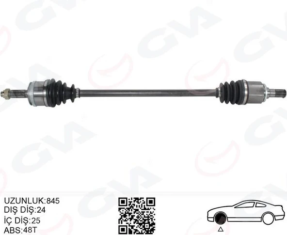 KOMPLE AKS SAĞ HYUNDAI İ10 1.1L G4HG BENZİNLİ MANUEL VİTES 08-13 ABS Lİ 24X25 - ABS 48 DİŞ KOMPLE BOY 845MM