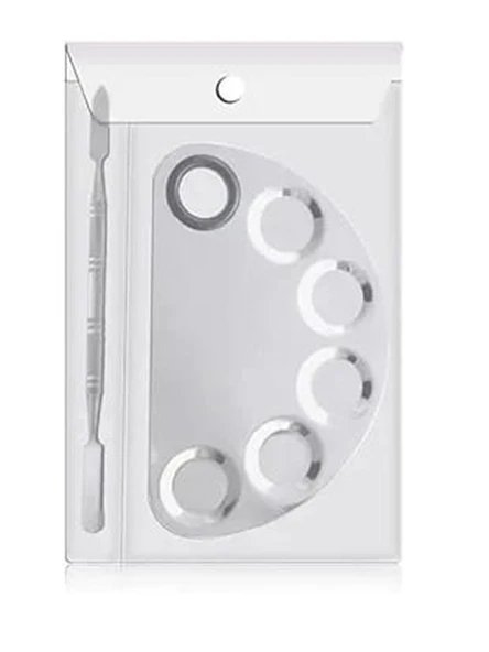 Mecno Beauty MB-PLT-001 Paslanmaz Çelik Fondöten Karıştırma & Makyaj Karıştırma Paleti ve Spatula - 6
