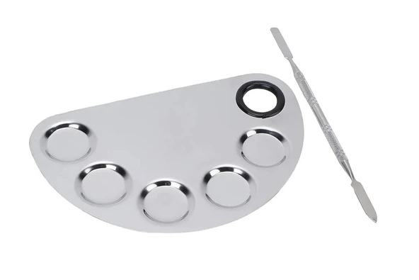 Mecno Beauty MB-PLT-001 Paslanmaz Çelik Fondöten Karıştırma & Makyaj Karıştırma Paleti ve Spatula - 3