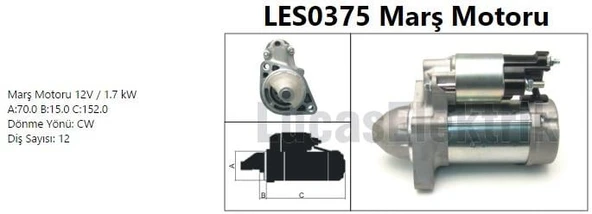 MARS MOTORU 12V 1.7kW 12 DIS MERCEDES W204 X204 C218 W212 C207 W639 B906