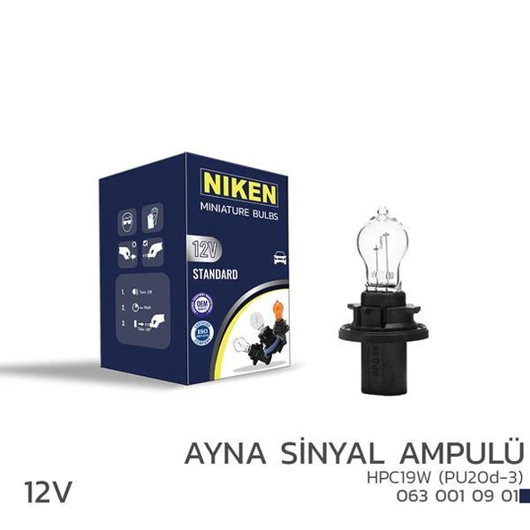 NIKEN 12V HPC19W AYNA SİNYAL AMPULÜ PU20d-3 10LU
