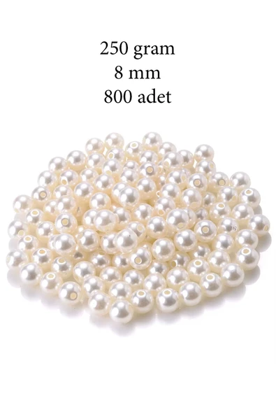 250 gram 8mm Krem Renk Plastik İnci Boncuk Çanta ve Takı Yapım Boncuğu (~800 adet)