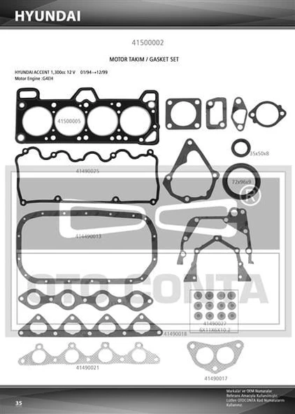 TAKIM CONTASI KEÇELİ HYUNDAI ACCENT 1.3 12V ürün görseli 1