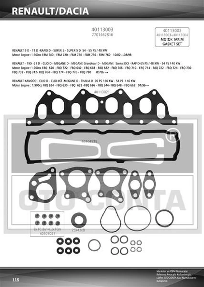 ÜST TAKIM CONTASI KNG-R19-MGN-SCENIC 1.9 DZL. KEÇELİ SUBAP LASTİKLİ SKC SİZ - 1