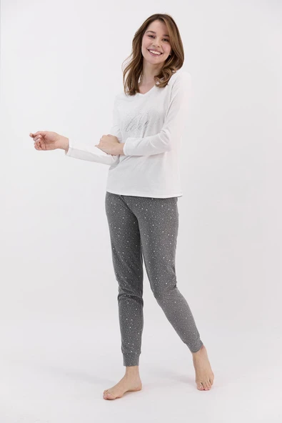 Arnetta 1494 Krem Love Puantiyeli Kadın Pijama Takımı - 2
