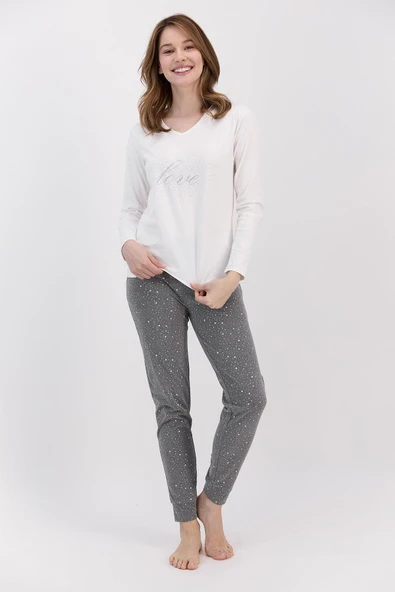 Arnetta 1494 Krem Love Puantiyeli Kadın Pijama Takımı - 3