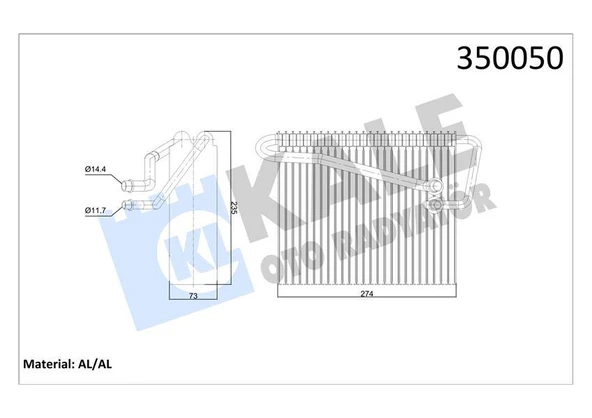 KALORİFER RADYATÖRÜ KLİMA EVAPARATOR ASTRA G-ZAFIRA A 98 274x235x73 AL
