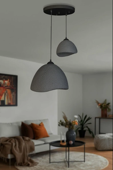2 'li Modern Bohem Tasarım Siyah Beyaz Beton Avize