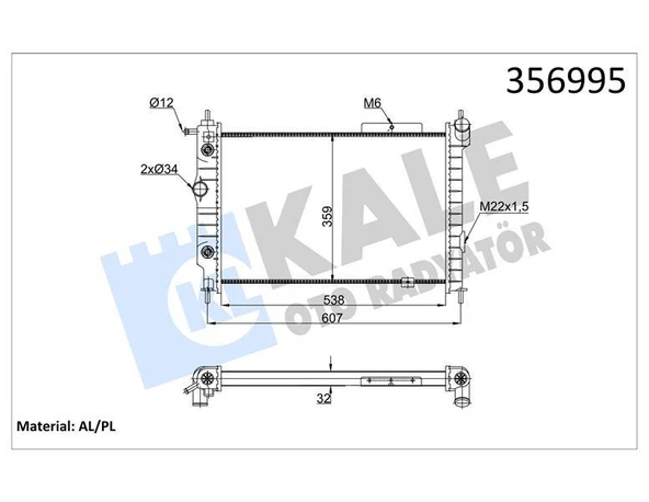 SU RADYATÖRÜ OPEL ASTRA F 1.4I 1.6I 2.0I 1.7D 93-98 AT NAC MEKANİK 538x359x32 90443392